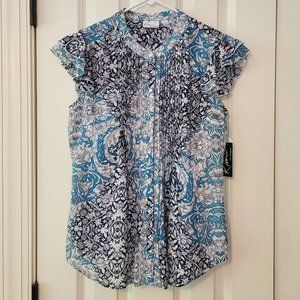 Kim Rogers Flutter Sleeve Floral Button Down Top